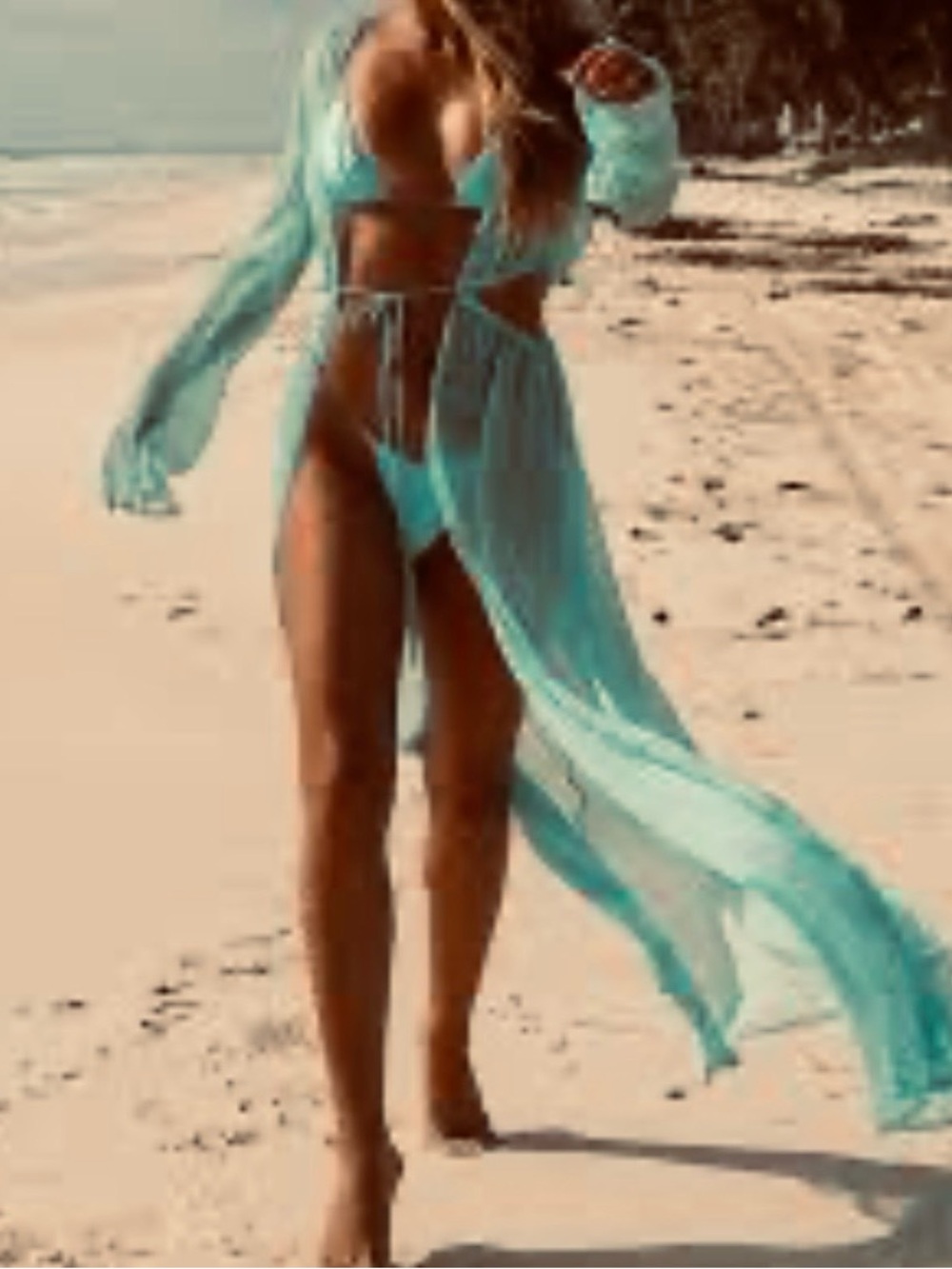 Sheer Aqua Beach Cover-Up & Bikini Set